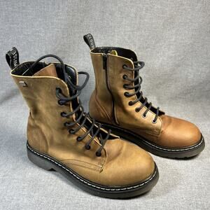 Musse & Cloud Womens 7 Brown Leather Combat Boots Lace Up Zip